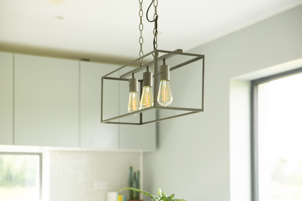 A hanging industrial ceiling light