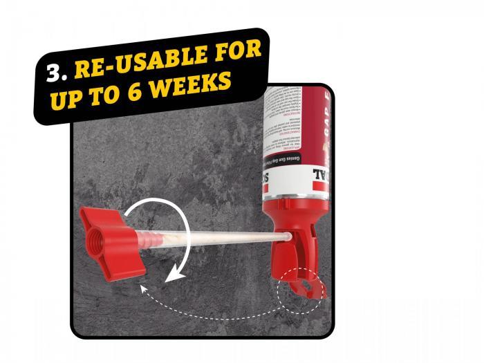 A graphic showing that the soudal genius gun is re-usable for up to 6 weeks.