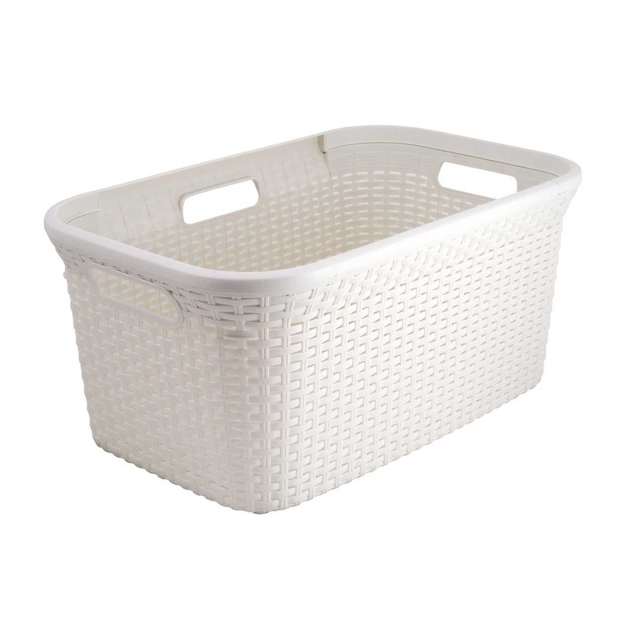 Curver Storage Rattan Rectangular Laundry Basket 45Litre White
