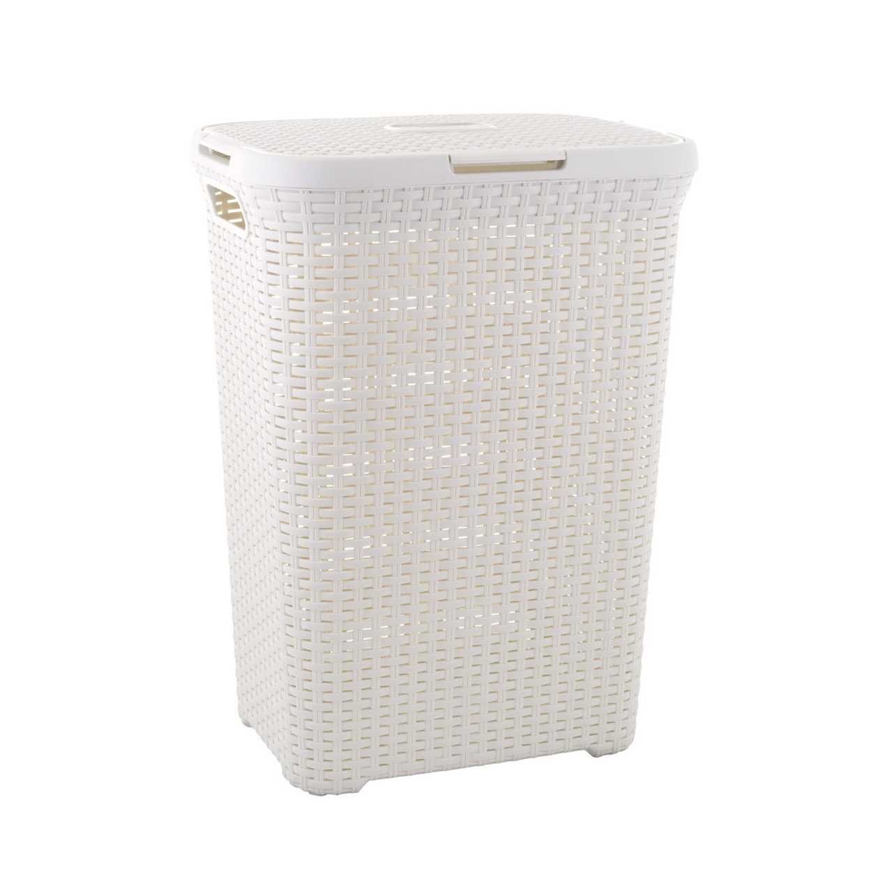 Curver Storage Rattan Rectangular Laundry Hamper 60Litre White