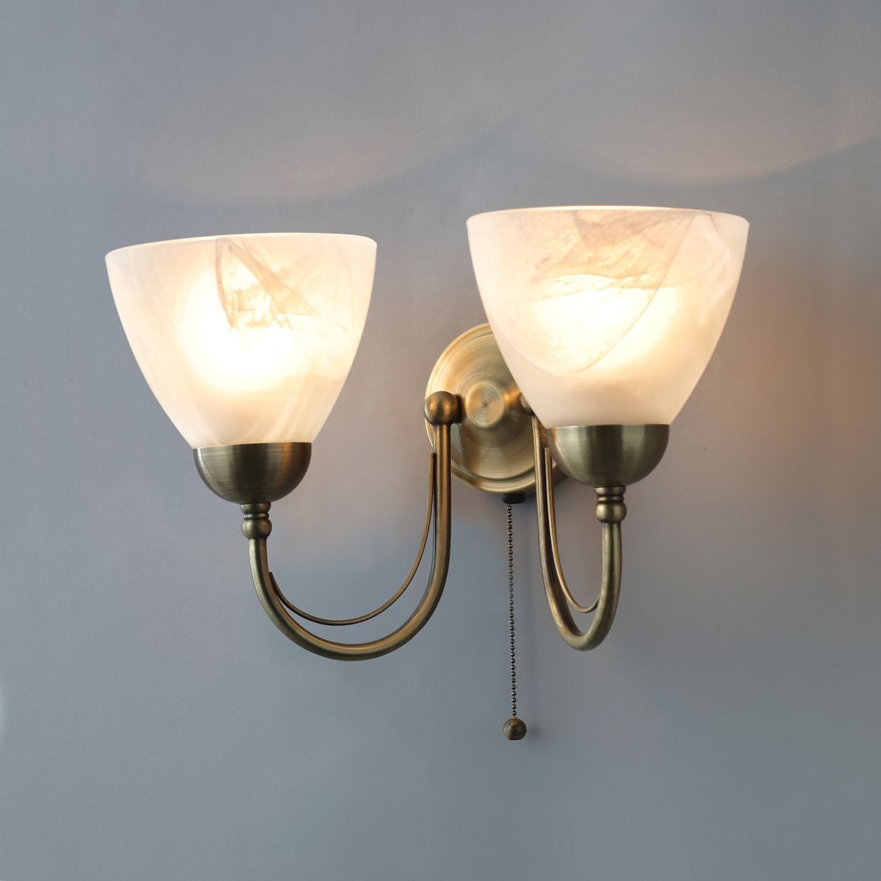 Alablaster Cup 2 light Wall Light Antique Brass