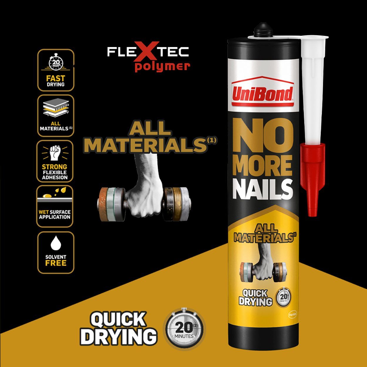 UniBond No More Nails Original, Heavy-Duty Mounting Adhesive, Strong Glue  for Wood, Ceramic, Metal etc., White Instant Grab Adhesive, Pack of 3 (3 x  365g Cartridges) : Amazon.co.uk: DIY & Tools