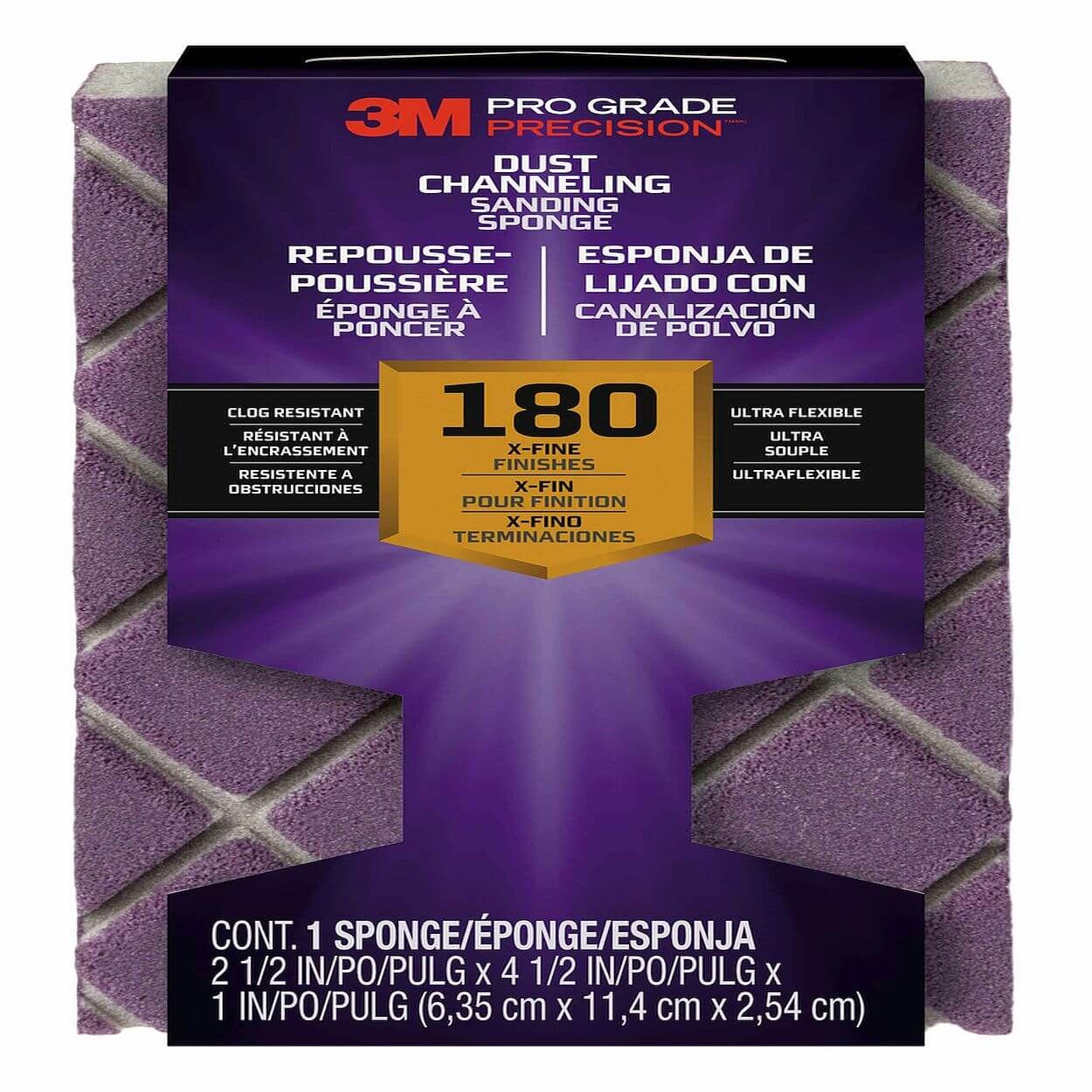 3M(Tm) Pro Grade Precision(Tm) Dust Channelling Block Sanding Sponge 180 Grit