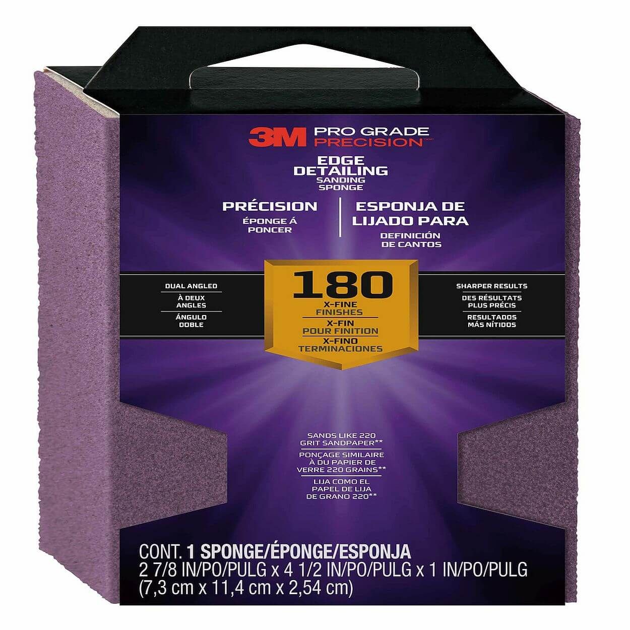 3M(Tm) Pro Grade Precision(Tm) Edge Detailing Dual Angle Sanding Sponge 180 Grit