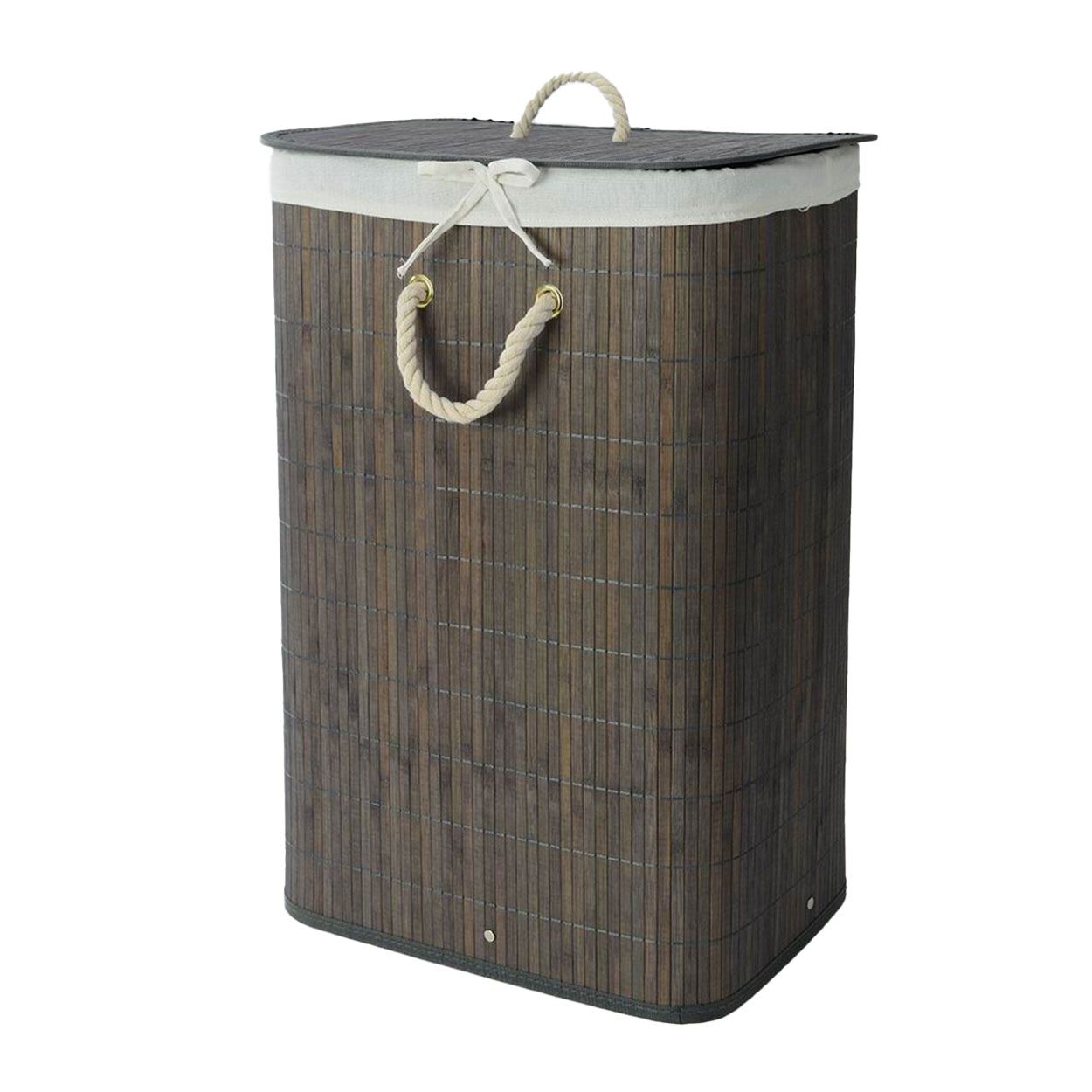 Foldable Rectangular Bamboo Laundry Hamper Grey