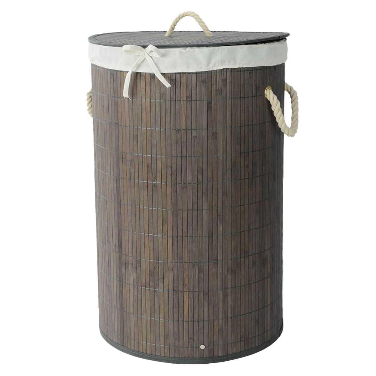 Foldable Round Bamboo Laundry Hamper Grey