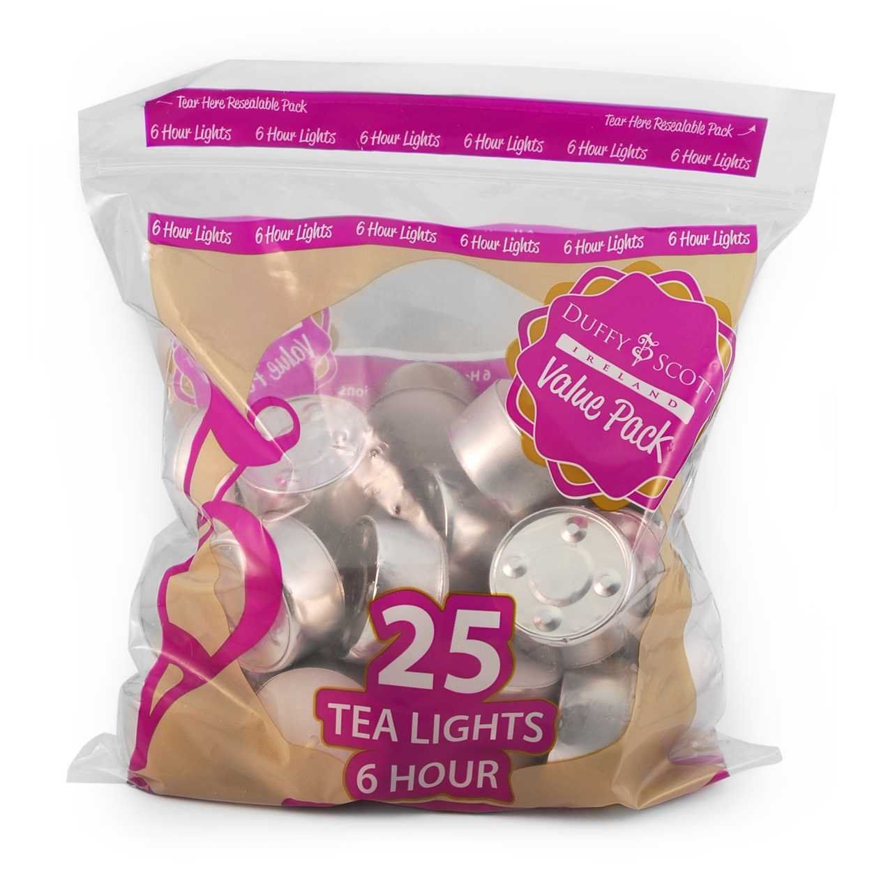 6 Hour Unscented Tealights (25 Pack)