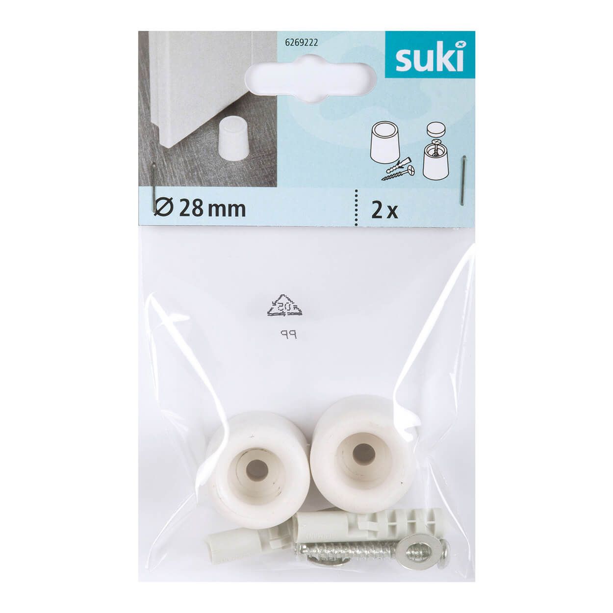 Door stops With Screw And Dowel Withe H25 D28mm 2Pcs