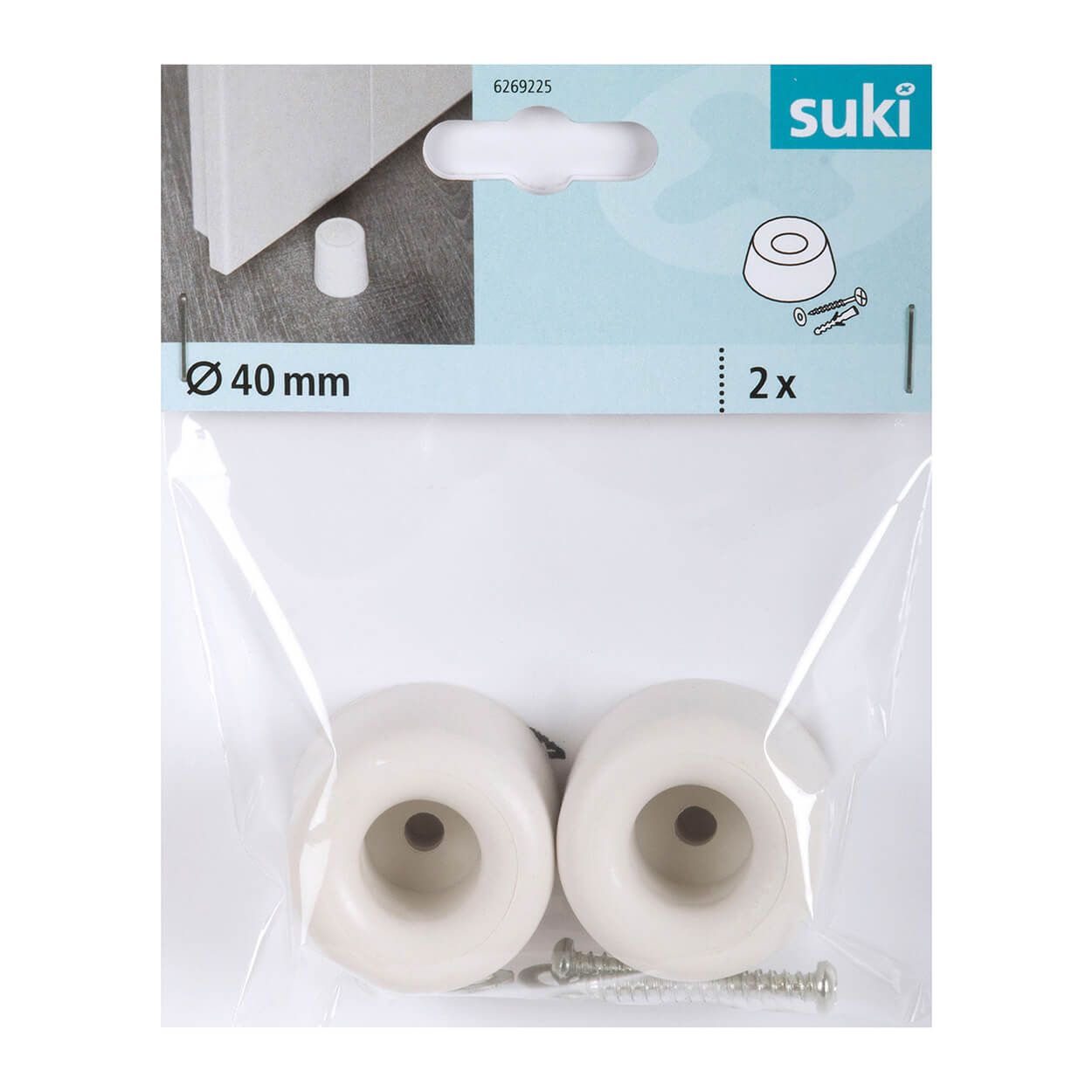 Door stop With Screw And Dowel White H30 D40mm 2Pcs.