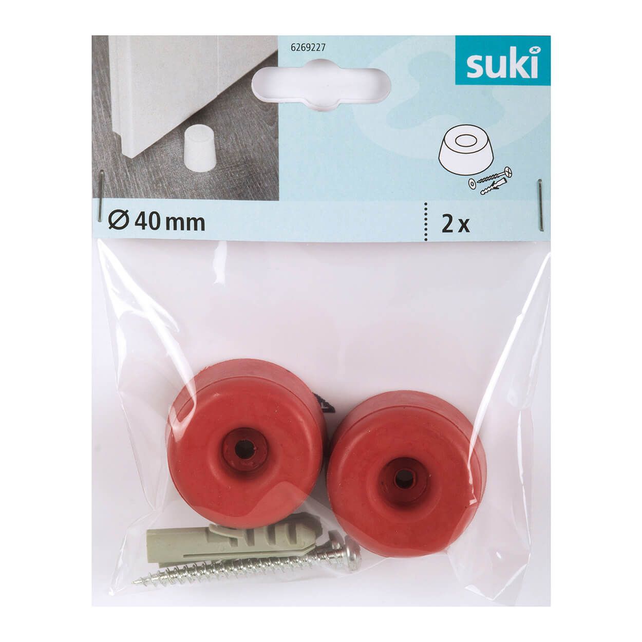 Door stop With Screw And Dowel Red H30 D40mm 2Pcs.