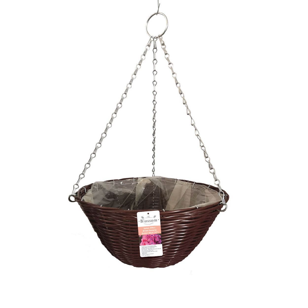 Rattan Effect Brown Hanging Basket 14"