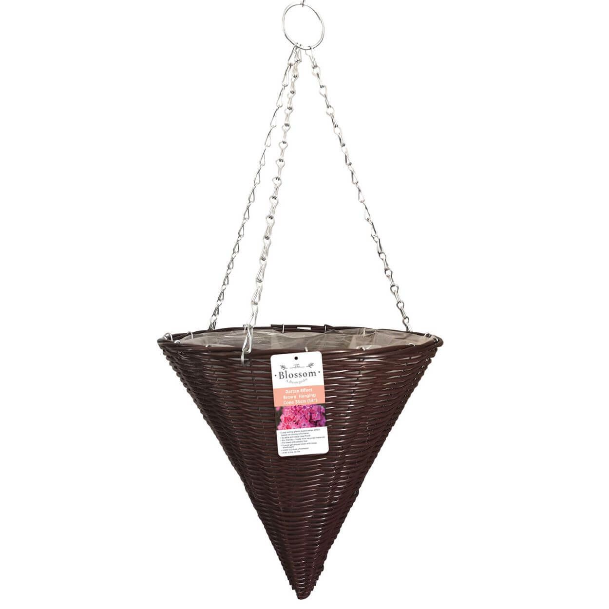 Rattan Effect Brown Hanging Cone 14"