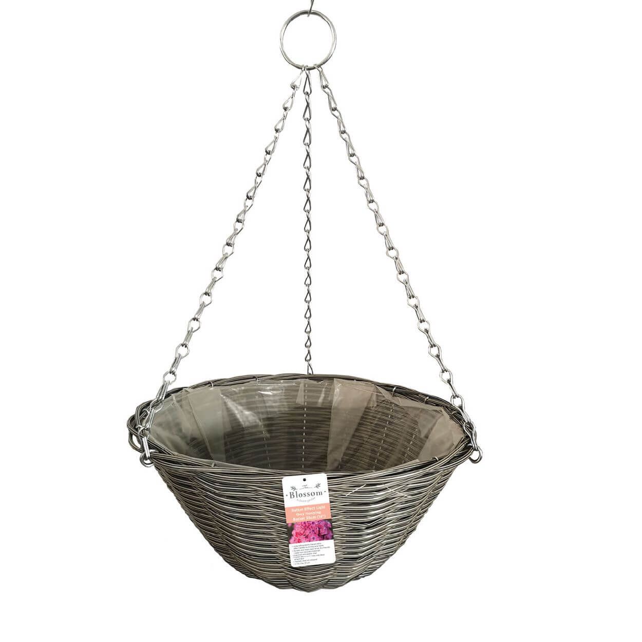 Rattan Effect Light Grey Hanging Basket 14"