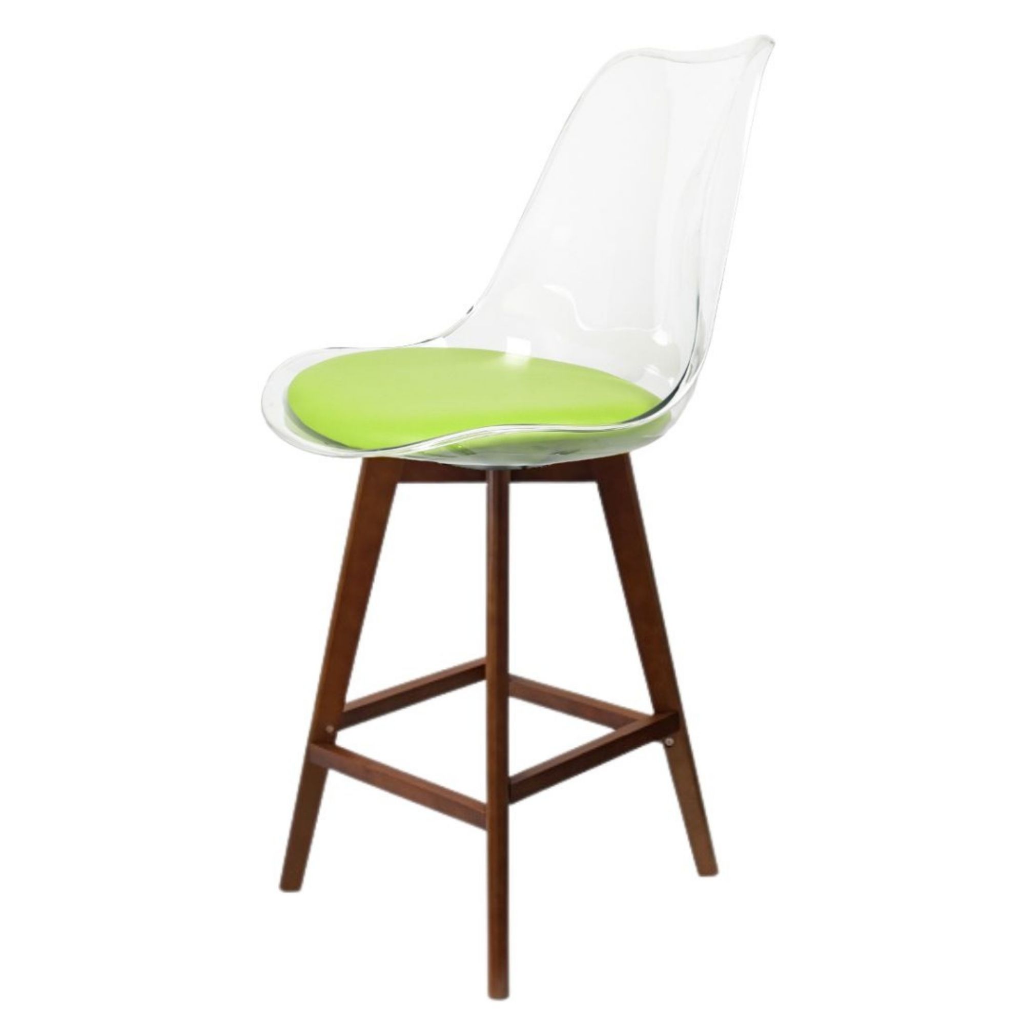 Soho Clear Green Plastic Bar Stool with Dark Wood Legs
