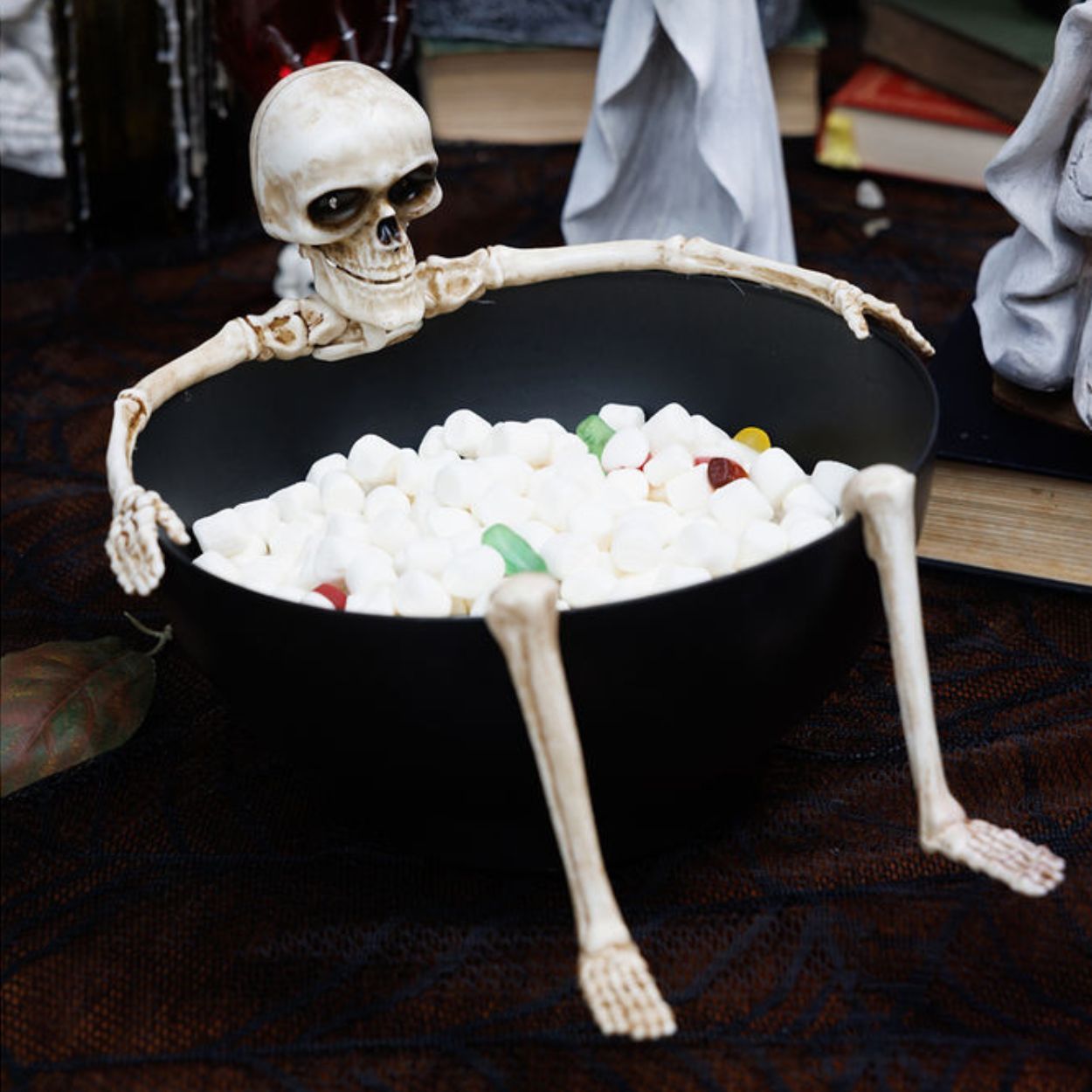 Halloween 30Cm Animated Candy Bowl Moving Jaw Skeleton W/Glowing Red Eyes