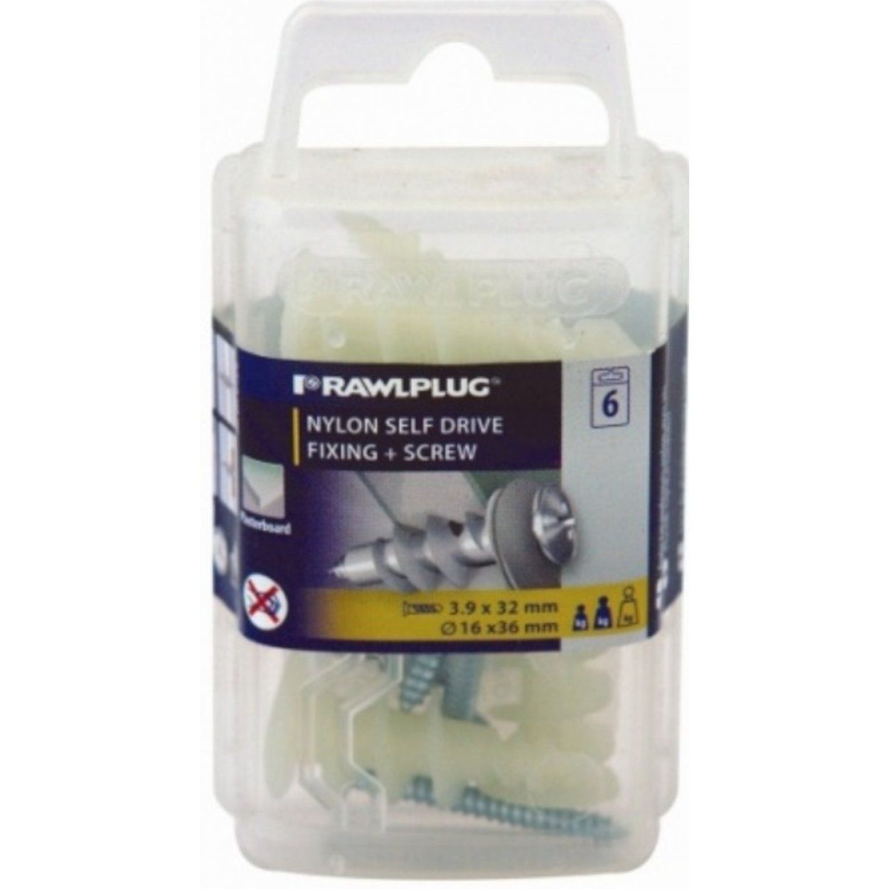 Rawlplug 3.9 x 32mm Nylon Self Drive Fixings & Screws (6 pack)