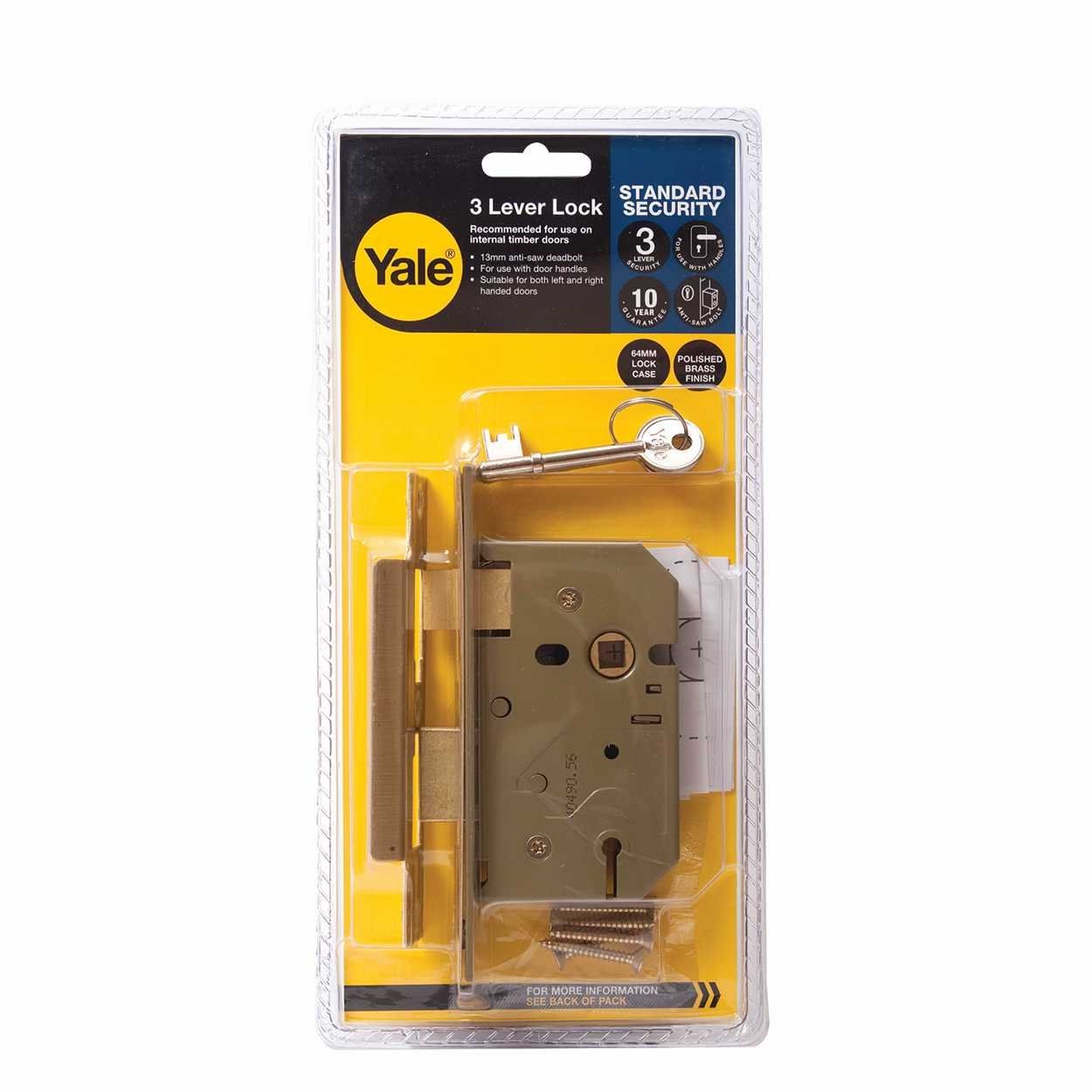 Yale 3 Lever Internal Sashlock 2.5" Brass