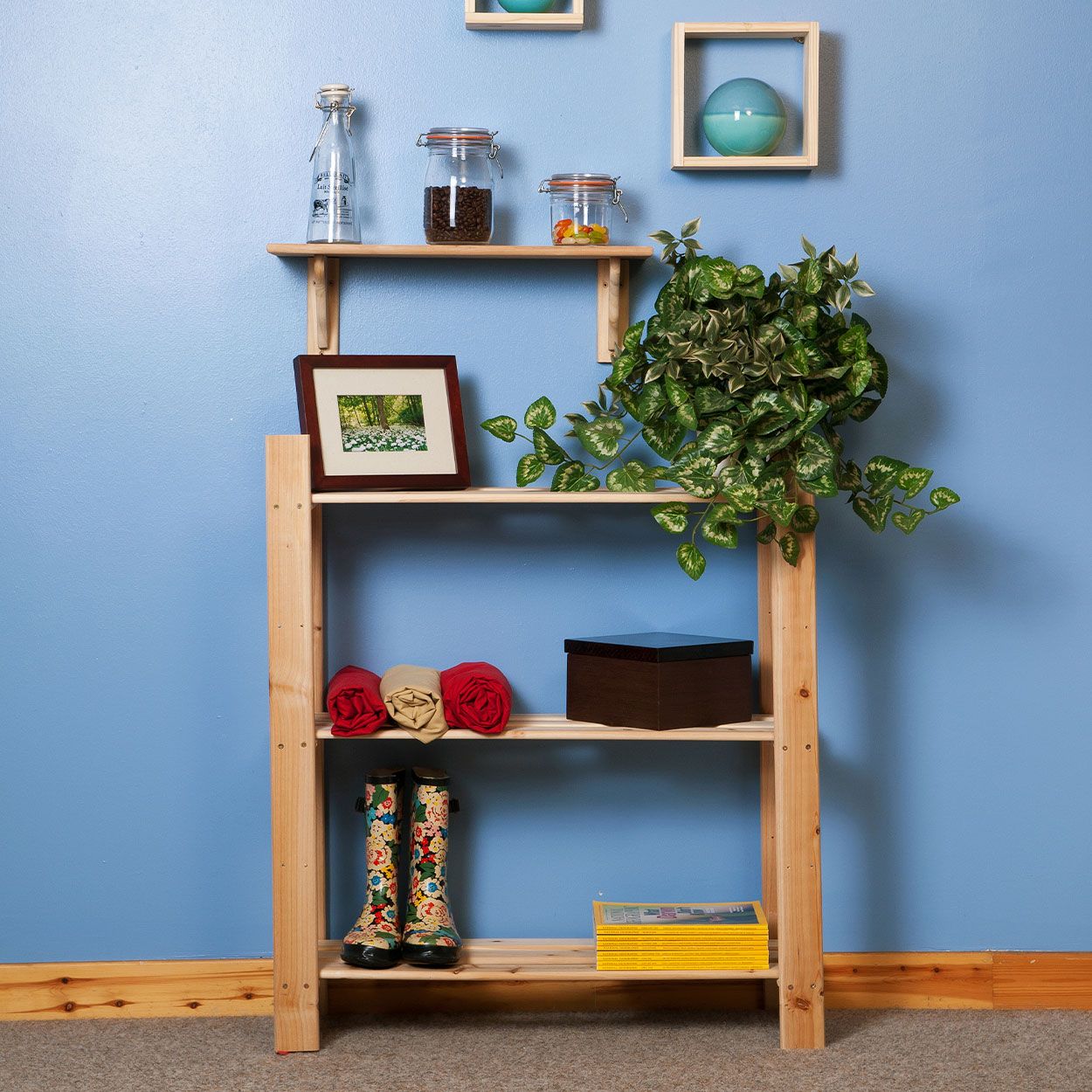 Home 3 Shelf Slatted Natural Wood Storage Unit (90cm x 80cm)