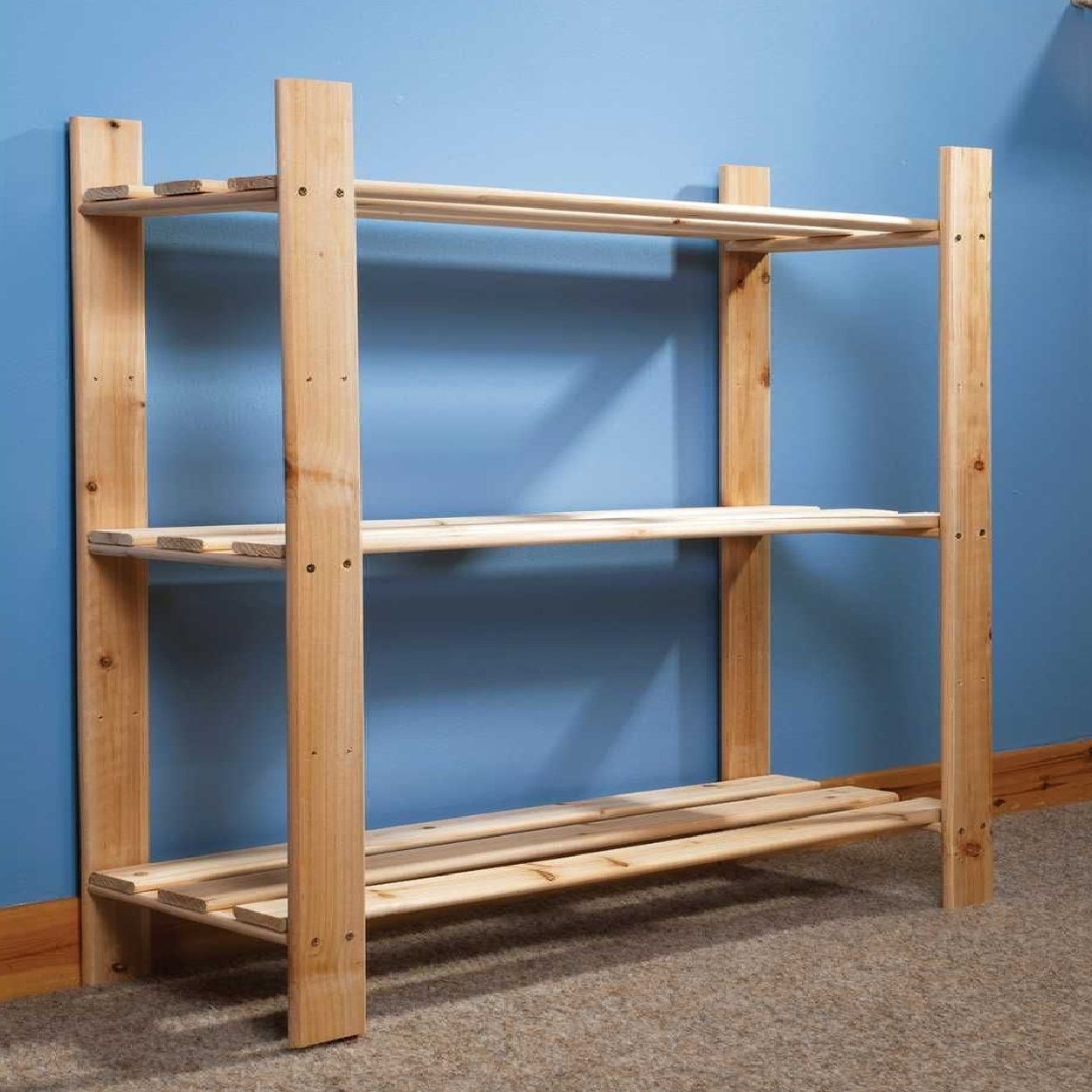 Home 3 Shelf Slatted Natural Wood Storage Unit (90cm x 80cm)