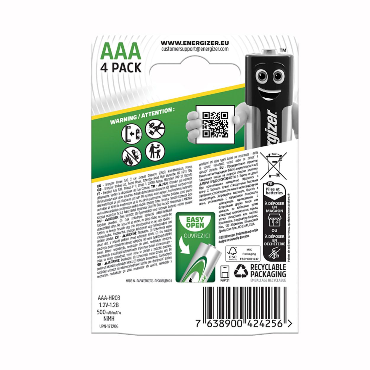 Energizer Recharge Universal AAA 4 Pack Batteries