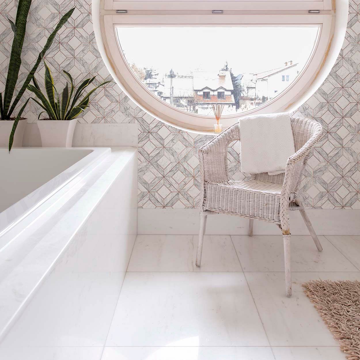 Contour Marble Marquetry Grey Wallpaper