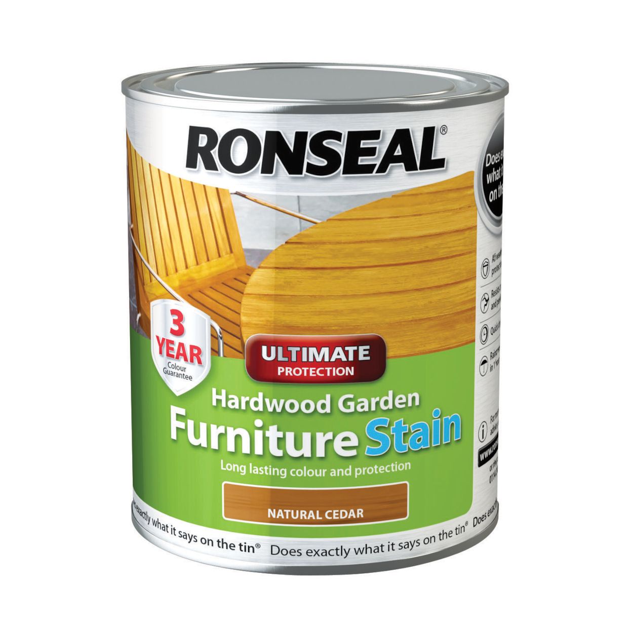 Ronseal 750ml Ultimate Hardwood Garden Furniture Stain Natural Cedar