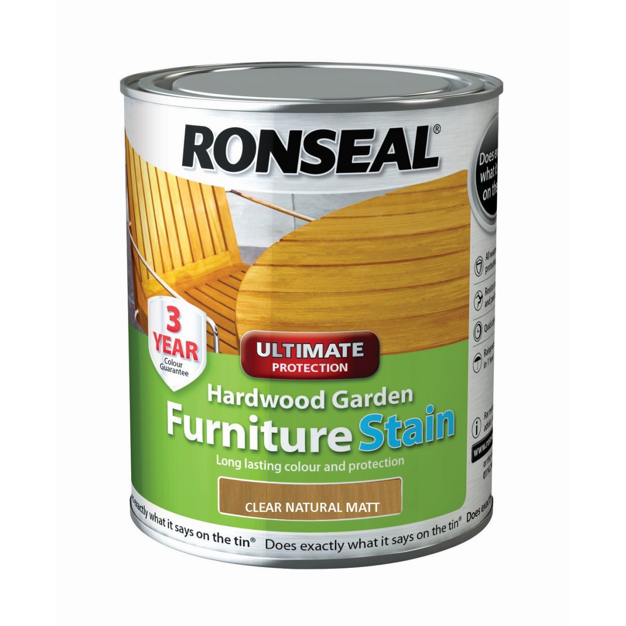 Ronseal 750ml Ultimate Hardwood Garden Furniture Stain Clear Matt