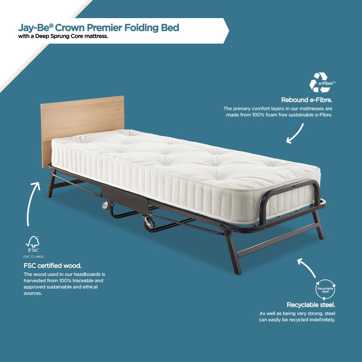 Jay-Be Crown Premier Folding Bed with Deep Sprung Mattress - Single 