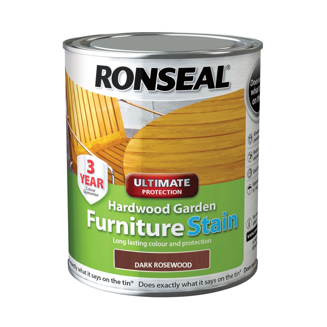 Ronseal 750ml Ultimate Protection Hardwood Garden Furniture Stain Dark Rosewood