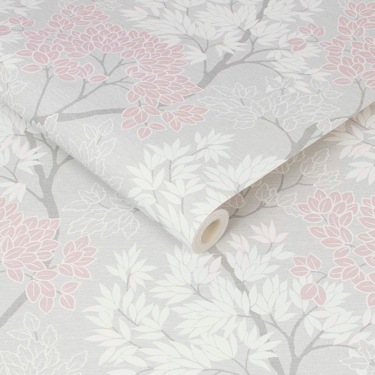 Fresco Lykke Tree Pink & Grey Wallpaper