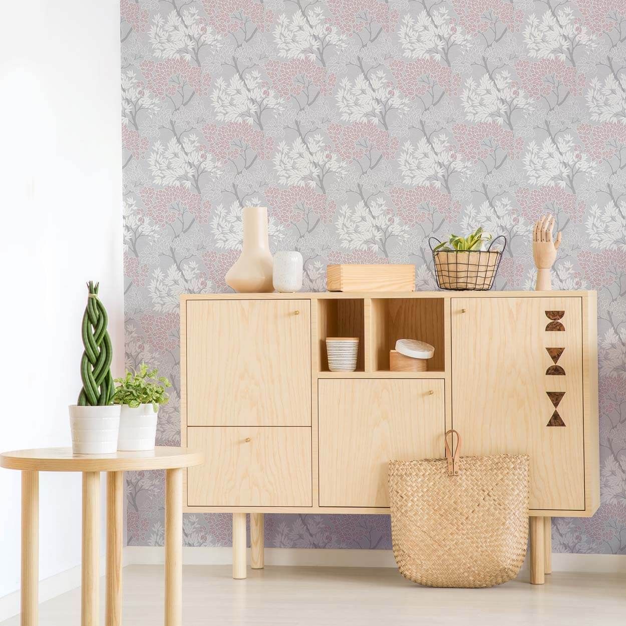 Fresco Lykke Tree Pink & Grey Wallpaper