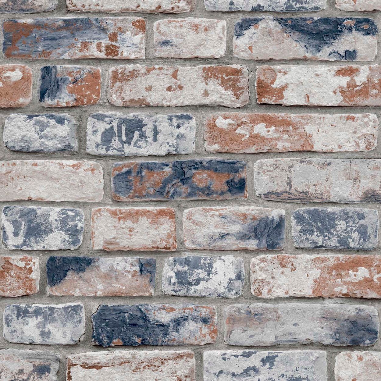Fresco Distressed Brick Navy & Red Wallpaper