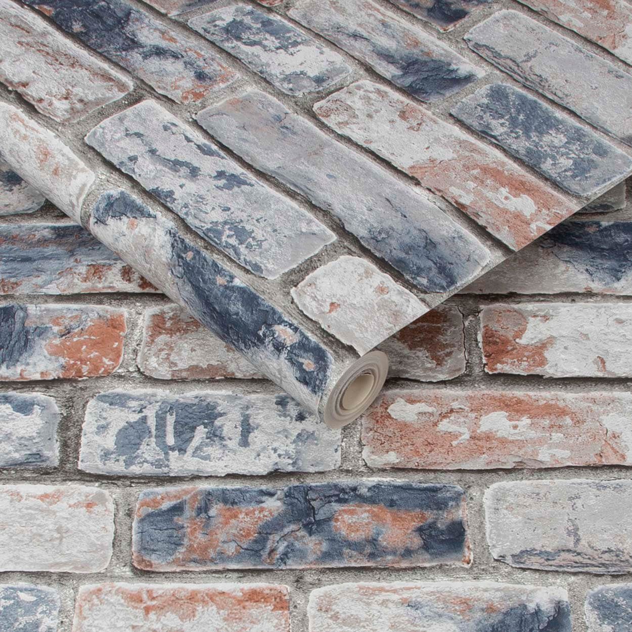 Fresco Distressed Brick Navy & Red Wallpaper