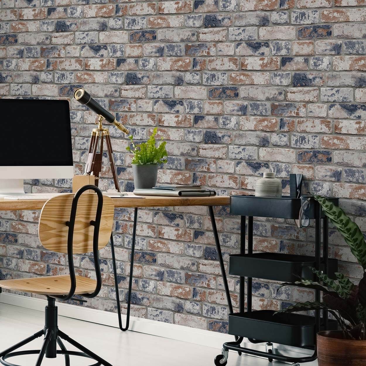 Fresco Distressed Brick Navy & Red Wallpaper