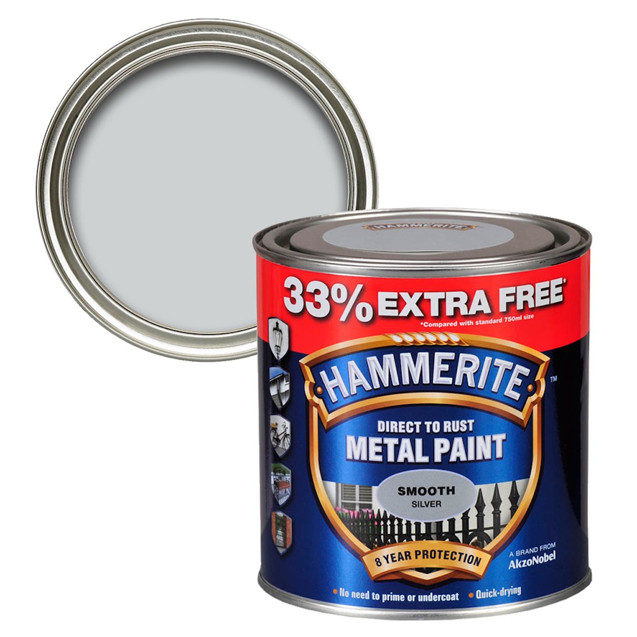 Hammerite Smooth Silver 750ml + 33% Free