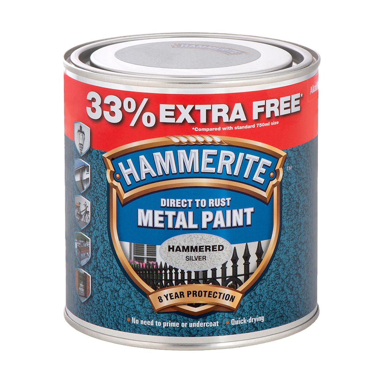 Hammerite Hammered Silver 750ml + 33% Free