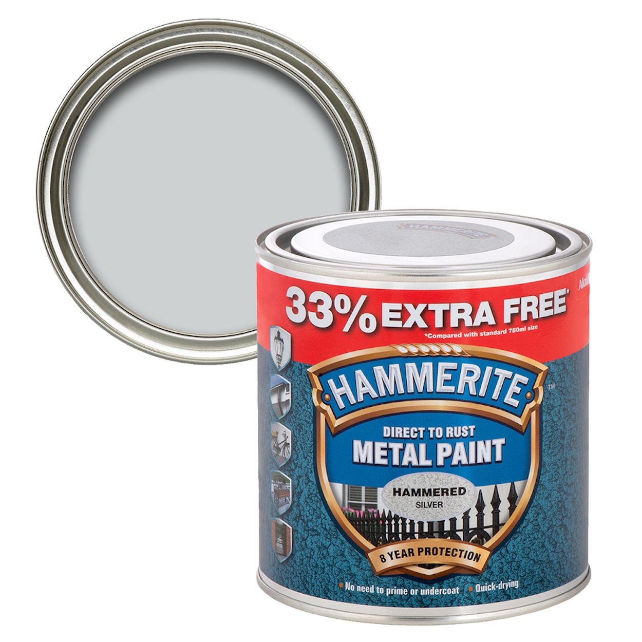 Hammerite Hammered Silver 750ml + 33% Free