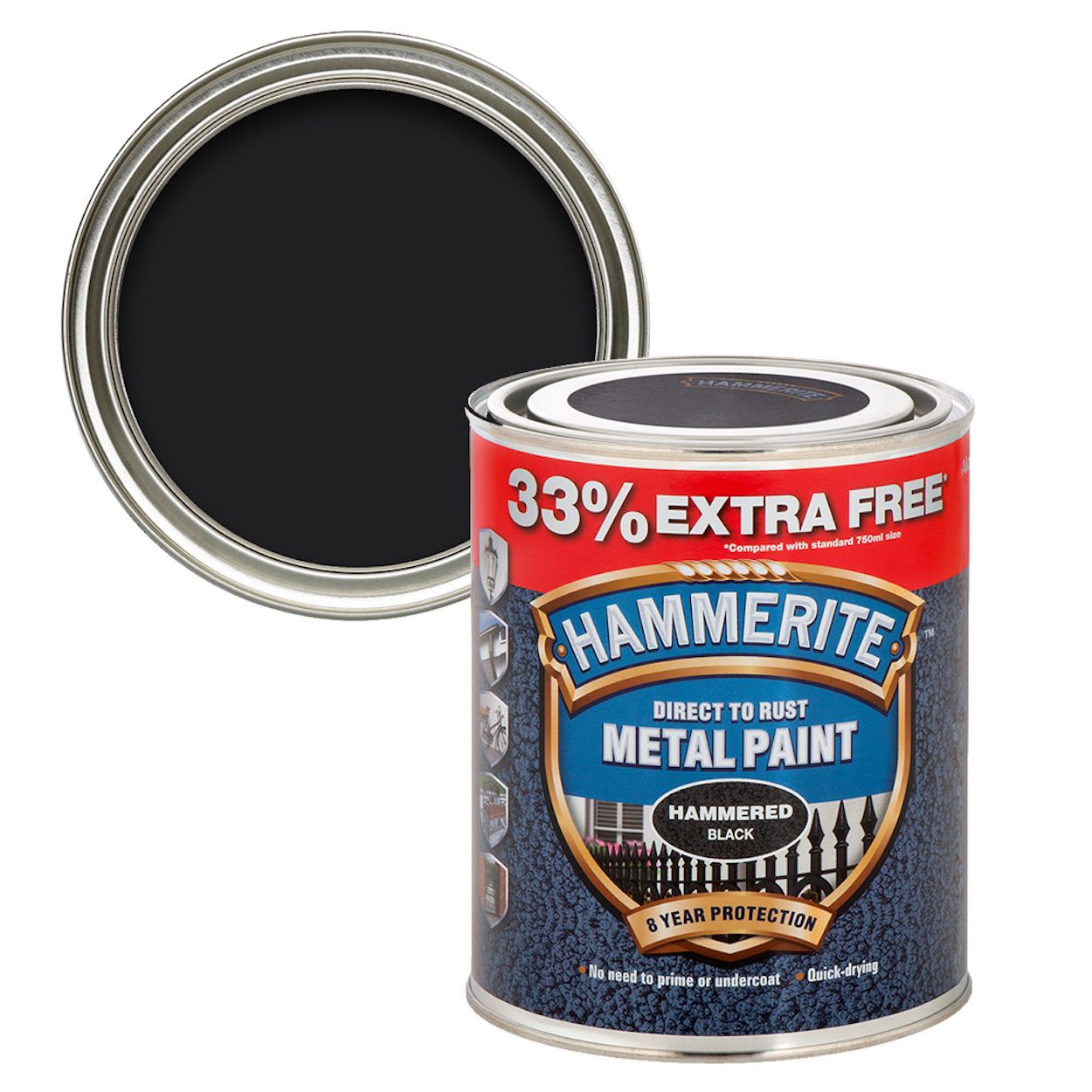Hammerite Hammered Black 750ml +33% Free