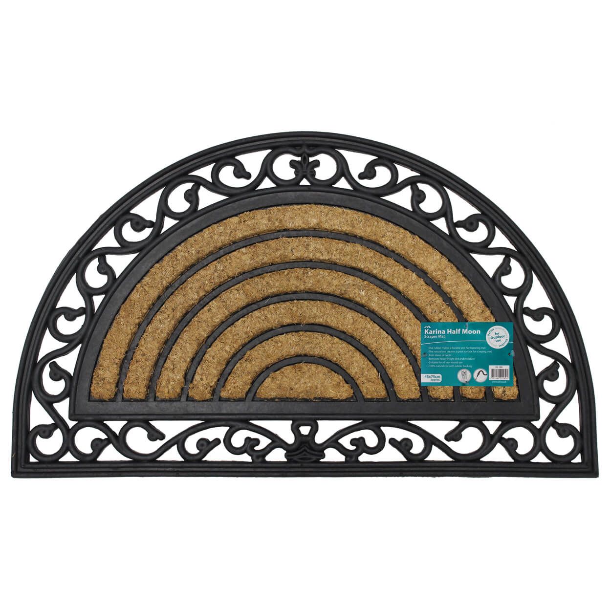 JVL Karina Halfmoon Rubber Tuffscrape Doormat 45x75cm