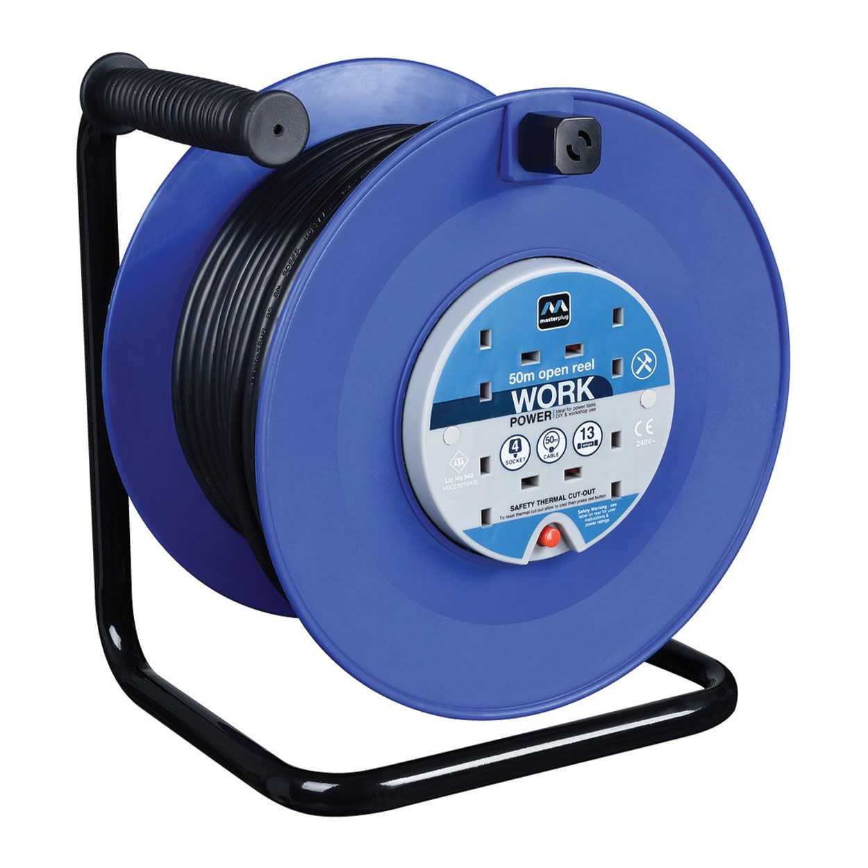 Masterplug 50 Metre 4 Gang Heavy Duty Cable Reel