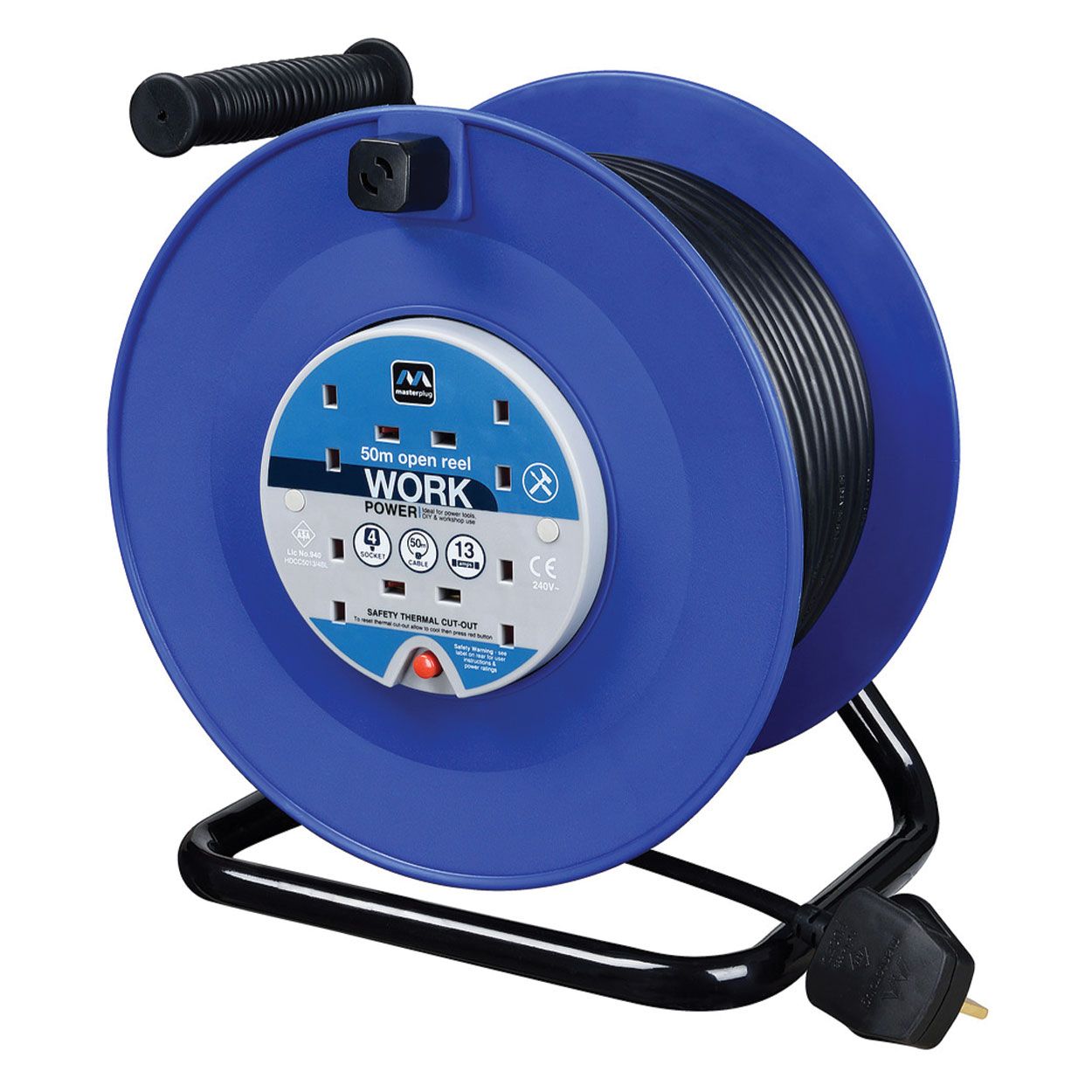 Masterplug 50 Metre 4 Gang Heavy Duty Cable Reel