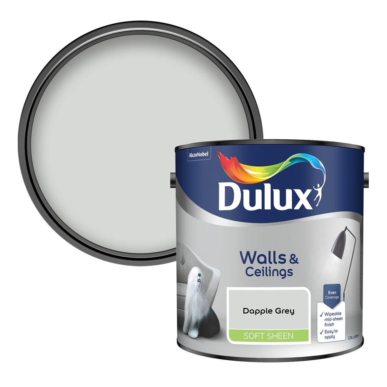 Dulux Walls & Ceilings Soft Sheen Dapple Grey 2.5L