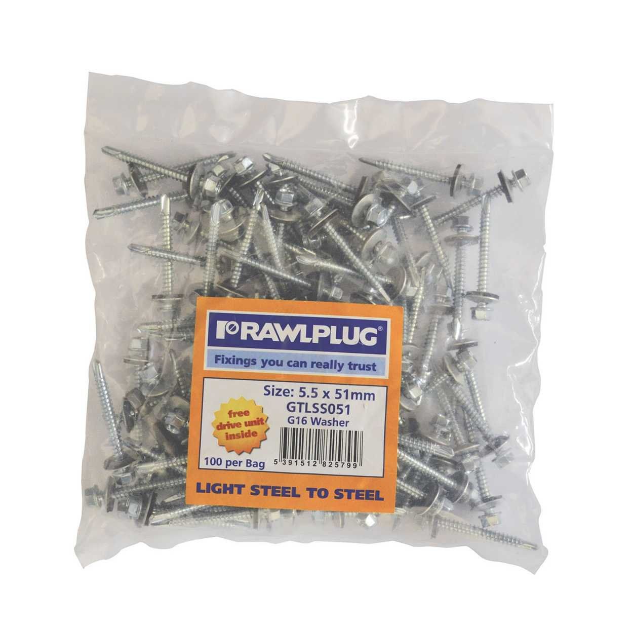 Rawlplug 51mm Light Steel Tex Screws bag of 100