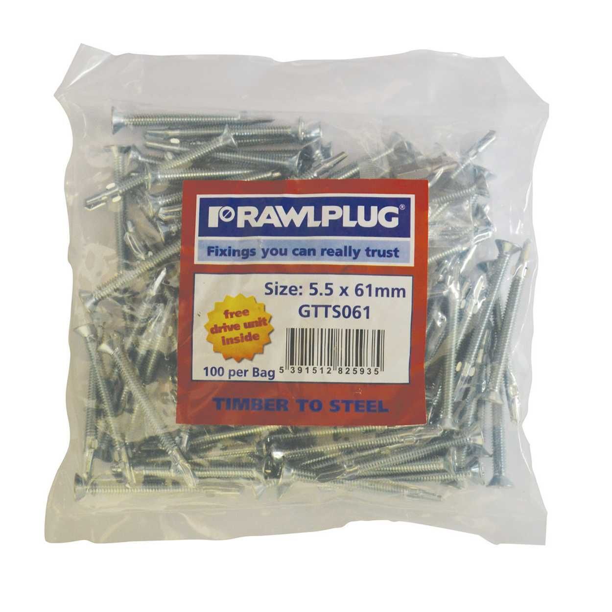 Rawlplug 38mm countersunk Tex  Screws bag of 100