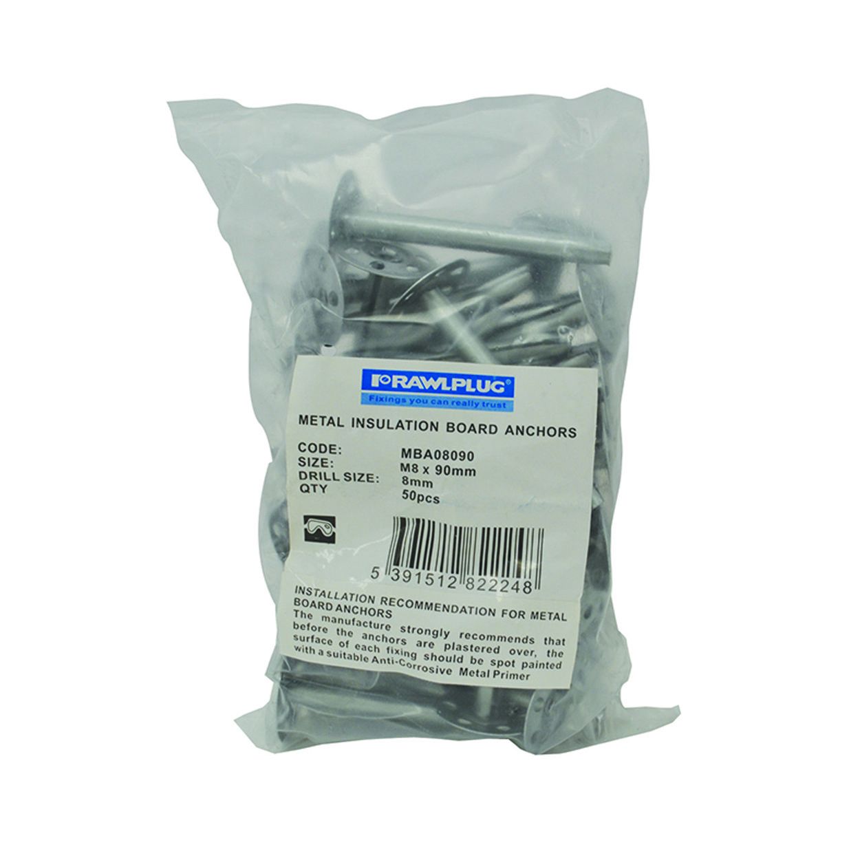 Rawlplug 8 x 90mm Metal Insulation Fixings bag of 50