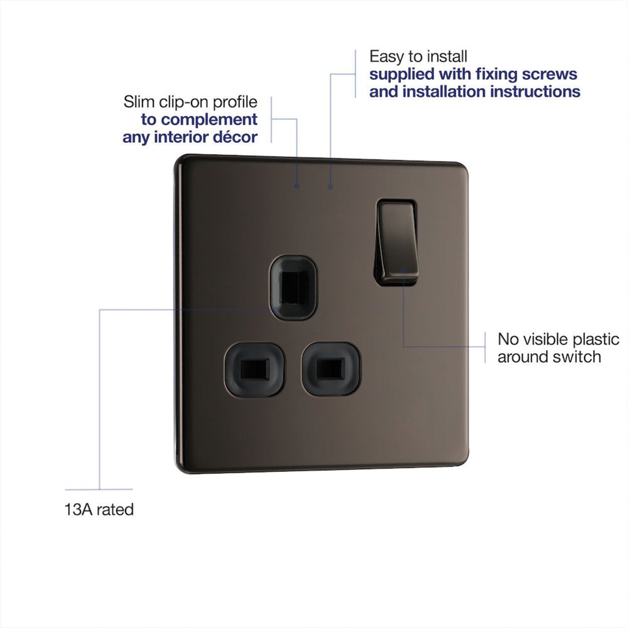 BG Screwless Single Socket - 13A 1 Gang