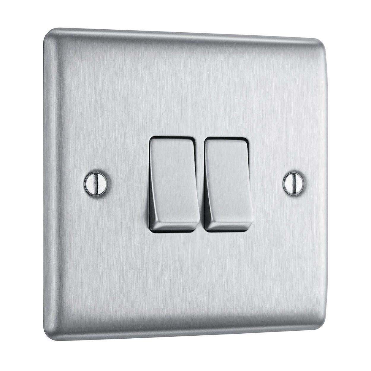 BG Brushed Steel Switch - 10A 2 Gang 2 Way