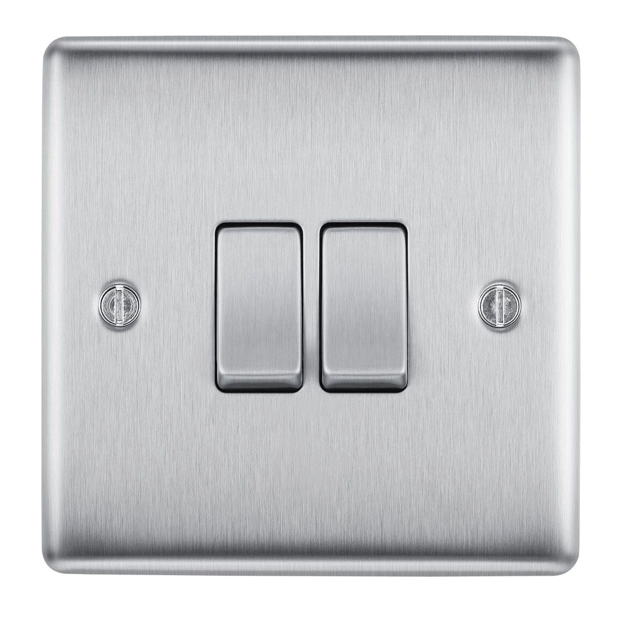 BG Brushed Steel Switch - 10A 2 Gang 2 Way
