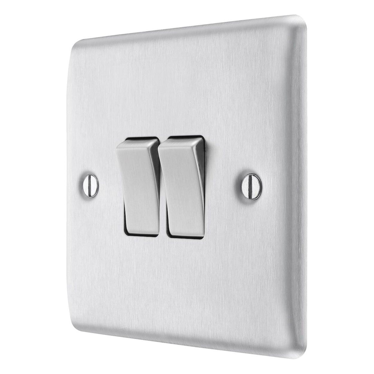 BG Brushed Steel Switch - 10A 2 Gang 2 Way