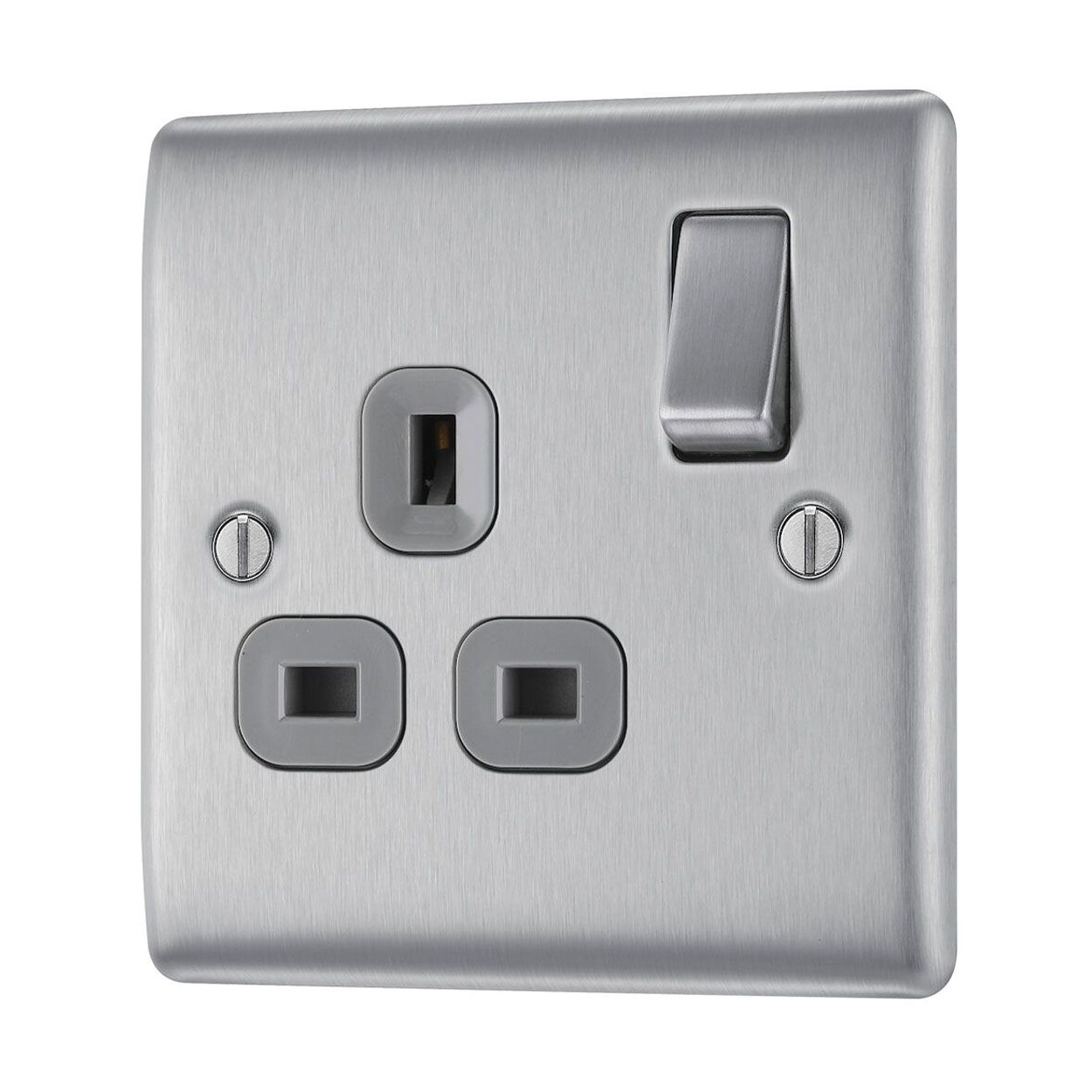 BG Brushed Steel Socket - 13A 1 Gang Double Pole